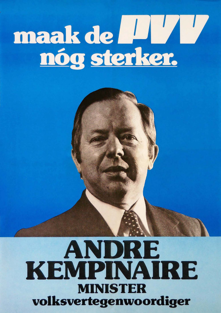 PVV-Verkiezingsaffiche van André Keminaire voor de parlementsverkiezingen van 1977. (Liberas)