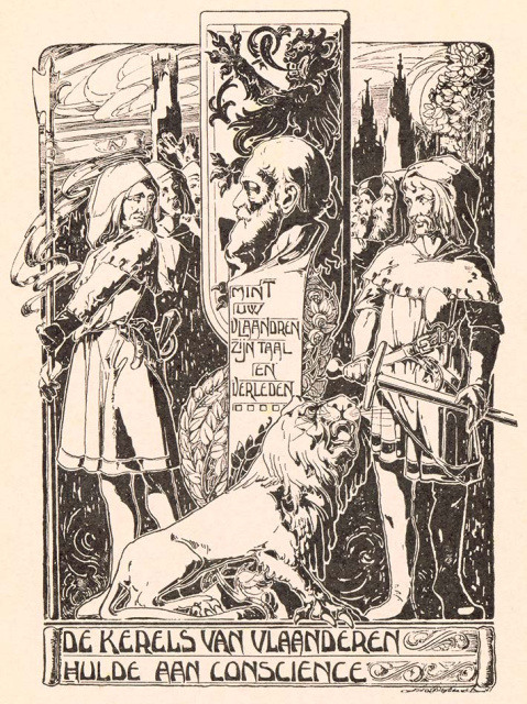 Tekening van Jos Speybrouck 'De Kerels van Vlaanderen, Hulde aan Conscience', s.d. (ADVN, VPR1596)
