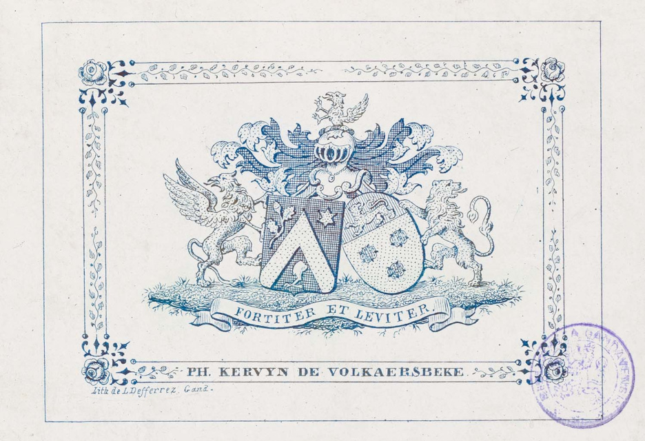 Porseleinkaart met het wapenschild van baron Philippe Kervyn de Volkaersbeke, s.d. (Universiteitsbibliotheek Gent)