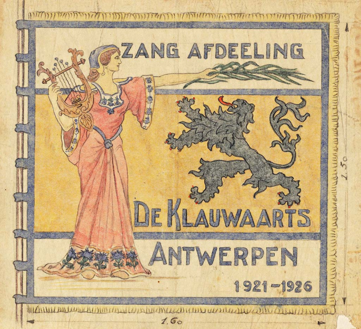 Vaandelontwerp van de zangafdeling van de De Klauwaarts in Antwerpen, 1926. (Stadsarchief Antwerpen)