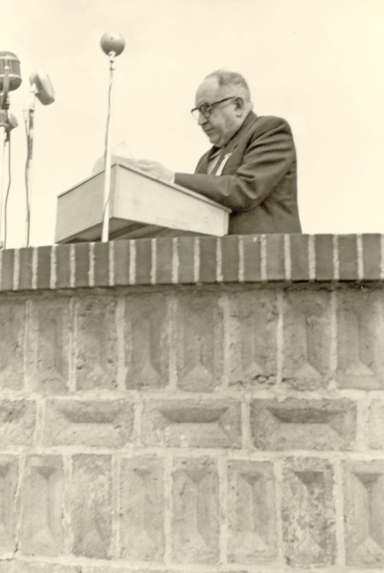 Joris Lannoo spreekt namens het Verbond der Vlaamse Oud-strijders (VOS) op de 29ste IJzerbedevaart, Diksmuide, 1956. (ADVN, VFFY5/289)