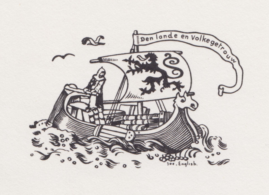 Vignet dat vanaf 1912 tot 1969 prijkte op de titelpagina van alle Lannoo-uitgaven. Het werd getekend door Joe English. Het huidige vignet is een vereenvoudigde versie van deze tekening. (ADVN, VB1552)