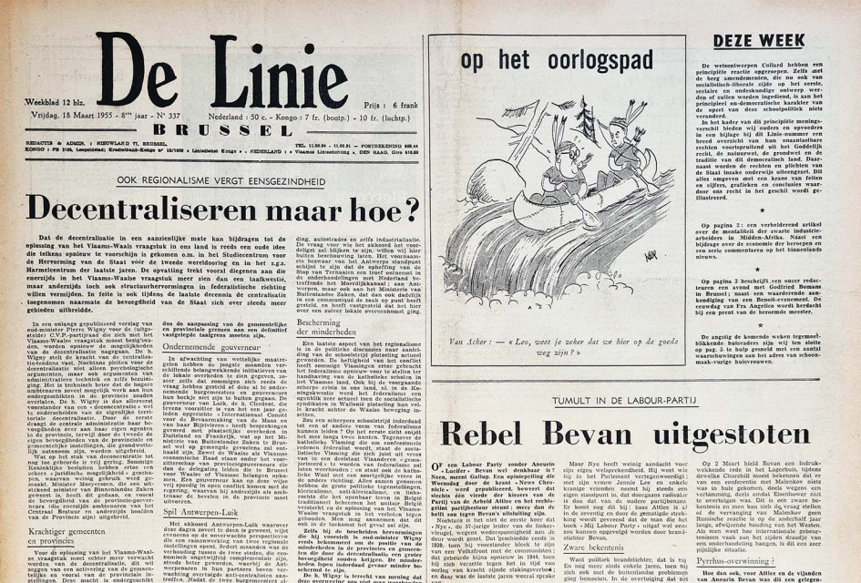 Voorpagina van [i]De Linie[/i], 18 maart 1955. (ADVN, VY900125)
