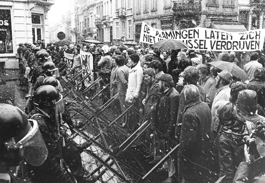 Manifestatie van het Taal Aktie Komitee in Brussel, naar aanleiding van de zogenaamde 'Lokettenkwestie', 1975. Foto Studio Dann. (ADVN)