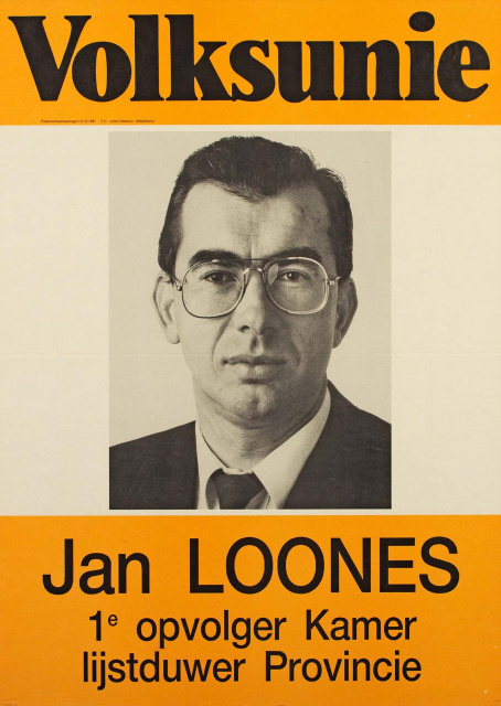 Verkiezingsaffiche van Jan Loones voor de wetgevende en provinciale verkiezingen van 13 december 1987. (ADVN, VAFA1092)