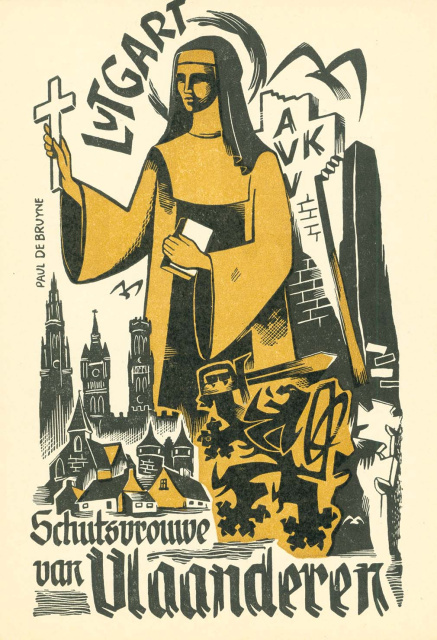 Lutgart, schutsvrouwe van Vlaanderen'. Prent van Paul de Bruyne, s.d. (ADVN, VPR1329)