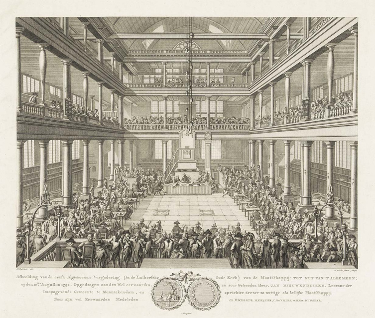 Eerste algemene vergadering van de Maatschappij tot Nut van 't Algemeen, 10 augustus 1790. (Rijksmuseum, Amsterdam)