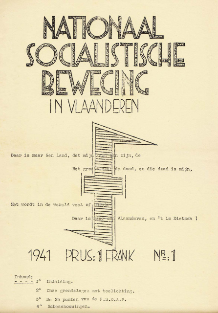 Omslag van het blad van de Nationaal Socialistische Beweging in Vlaanderen, 1941, nr. 1. (ADVN, SPE3890)