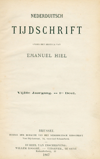Omslag van Nederduitsch Tijdschrift, jg. 5, 1867, deel 1. (ADVN, VY127)
