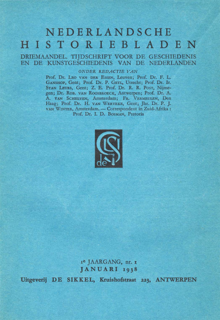Omslag van Nederlandsche Historiebladen, jg. 1, januari 1938, nr. 1. (ADVN, VY12)