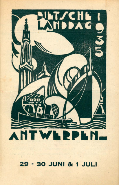 Aankondiging van de door de Nederlandsche Unie georganiseerde Dietsche Landdag van 1935 in Antwerpen. (ADVN, VBRB8025)