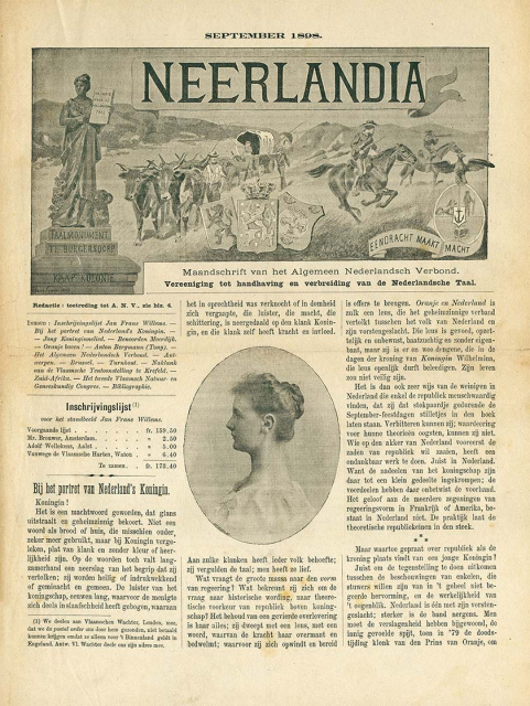 Voorpagina van Neerlandia, septembber 1898. (ADVN, VY9000357)