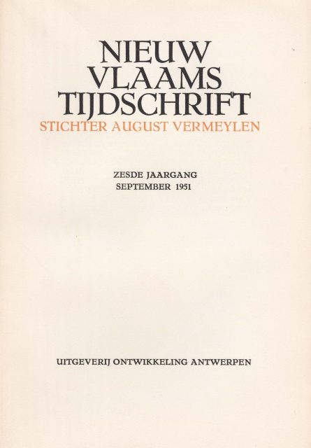 Omslag van Nieuw Vlaams Tijdschrift, jg. 6, september 1951. (ADVN, VY699)
