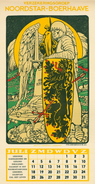 Verzekeringsgroep Noordstar-Boerhaave koos voor haar kalender van 1937 een voorstelling van de Guldensporenslag. (ADVN, VKA134/7)