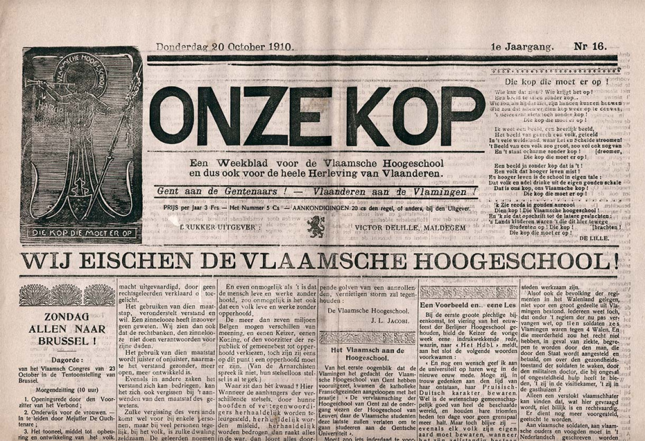 Voorpagina van Onze Kop, jg. 1, 20 oktober 1910, nr. 16. (ADVN, VY900240)