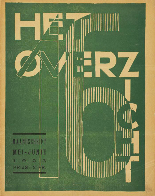 Omslag van Het Overzicht, mei-juni 1923. Omslagontwerp: L&amp;aacute;szl&amp;oacute; Moholy-Nagy. (Museum voor Schone Kunsten Gent)