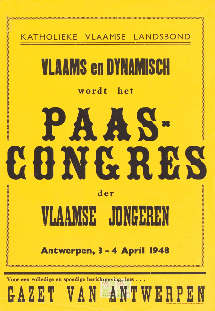 Aankondiging van het Paascongres der Vlaamse jongeren, 1948. (KADOC, kcb2587)