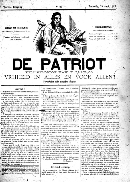 Omslag van De Patriot, 24 juni 1882. (Erfgoedbibliotheek Hendrik Conscience)