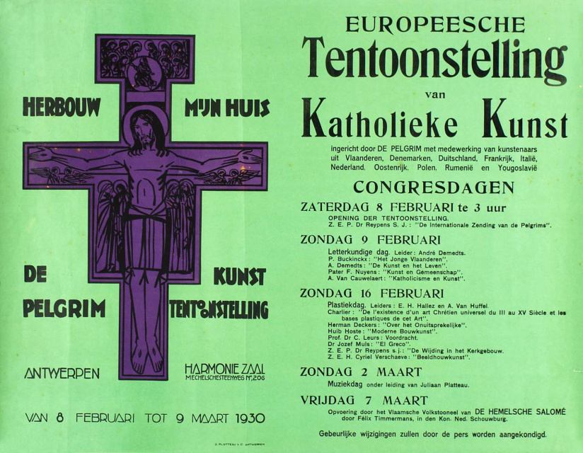 Affiche ter promotie van een tentoonstelling van De Pelgrim over Katholieke Kunst, Antwerpen, 1930. (Collectie Stad Antwerpen, Letterenhuis, tglhps9804)