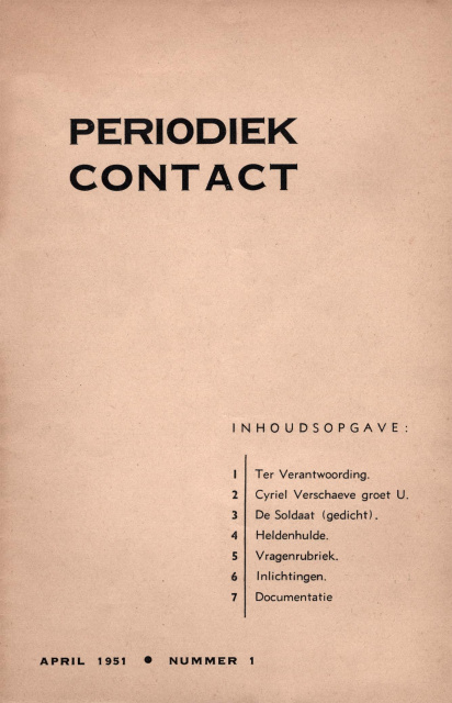 Omslag van Periodiek Contact, april 1951, nr. 1. (ADVN, VY11)