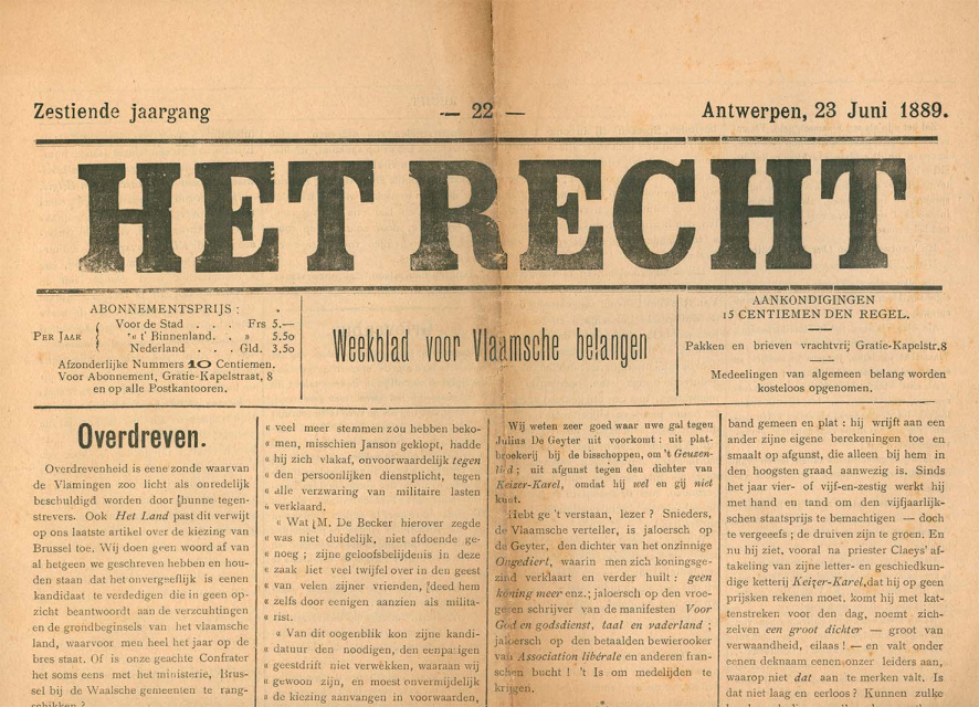 Omslag van Het Recht,  23 juni 1889. (ADVN, VY900424)