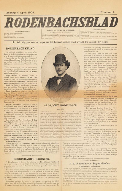 Voorpagina van het Rodenbachsblad, 4 april 1909, nr. 1. (Universiteitsbibliotheek Gent)