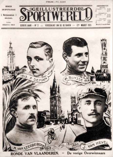 Naar aanleiding van de Ronde van Vlaanderen van 1921 portretteerde Sportwereld (12 maart 1921) de vier voorgaande winnaars. (KOERS)