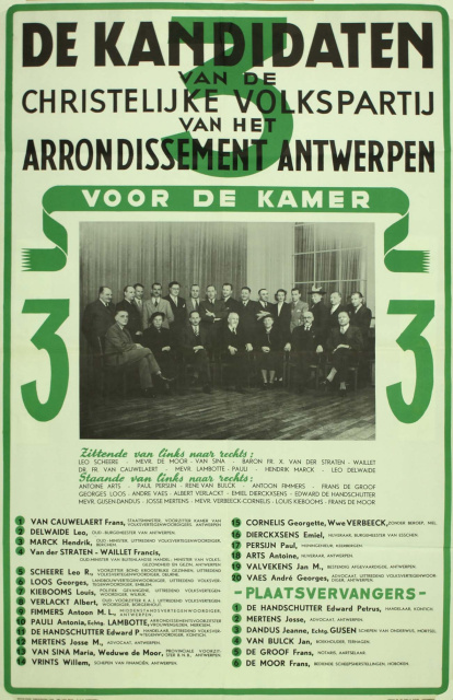 CVP-affiche voor de parlementsverkiezingen van 1949. (Collectie Stad Antwerpen, Letterenhuis, tglhps1035)