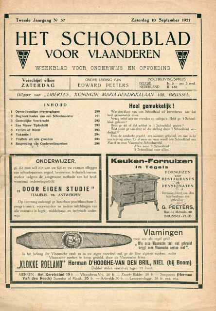 Omslag van Het Schoolblad voor Vlaanderen, jg. 2, 10 september 1921, nr. 37. (ADVN, SPE1080)
