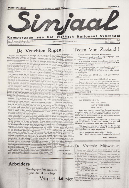 Omslag van het blad Sinjaal, jg. 2, 11 april 1937, nr. 8. (ADVN, VY900000/502)
