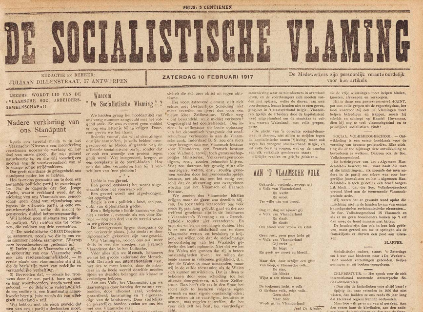 Voorpagina van De Socialistische Vlaming, 10 februari 1917. (Universiteitsbibliotheek Gent)