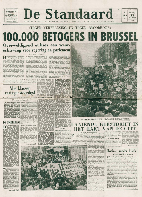 Voorpagina van De Standaard, 23 oktober 1961. (Universiteitsbibliotheek Gent)