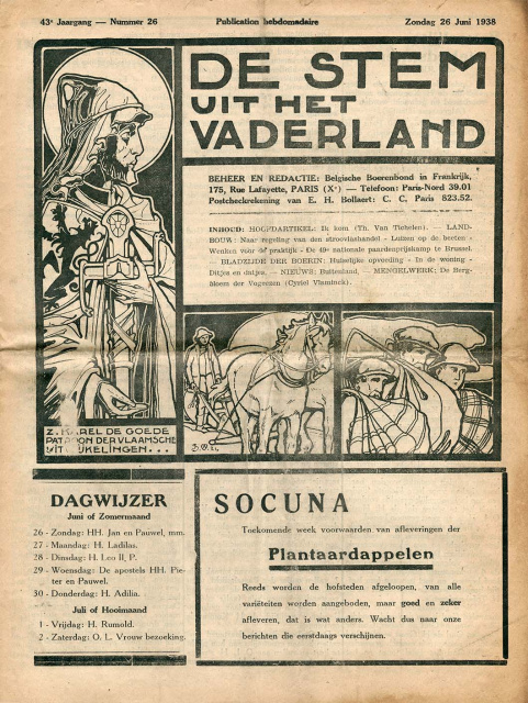 Omslag van De Stem uit het Vaderland, jg. 43, 26 juni 1938, nr. 26. (ADVN, VY1006)