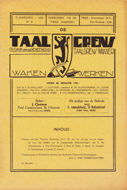 Omslag van De Taalgrens, jg. 3, 1931, nr. 6 (ADVN, VY677)