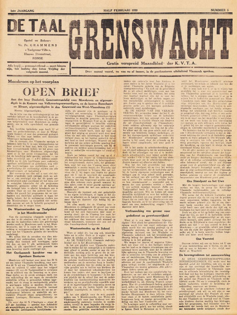 Omslag van De Taalsgrenswacht, februari 1937. (ADVN, VFB707)