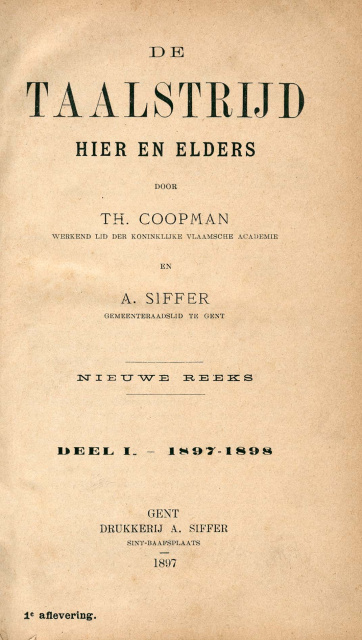 Omslag van De Taalstrijd, jg. 1, 1897-1898, nr. 1. (ADVN, VY1291)