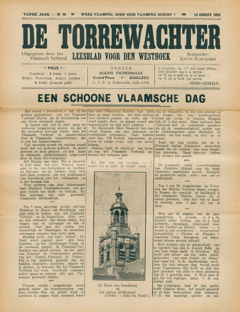 Omslag van De Torenwachter, 15 augustus 1933. (ADVN, VY549)
