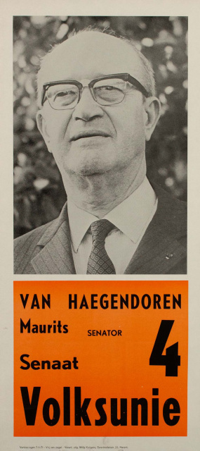 Verkiezingsaffiche van Maurits van Haegendoren voor de parlementsverkiezingen van 7 november 1971. (ADVN, VAFA1251)