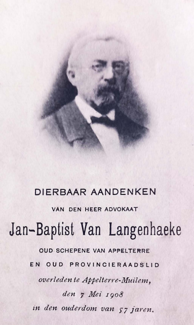 Bidprentje van Jan-Baptist Van Langenhaeke, 1908. (Privécollectie Van Santen)