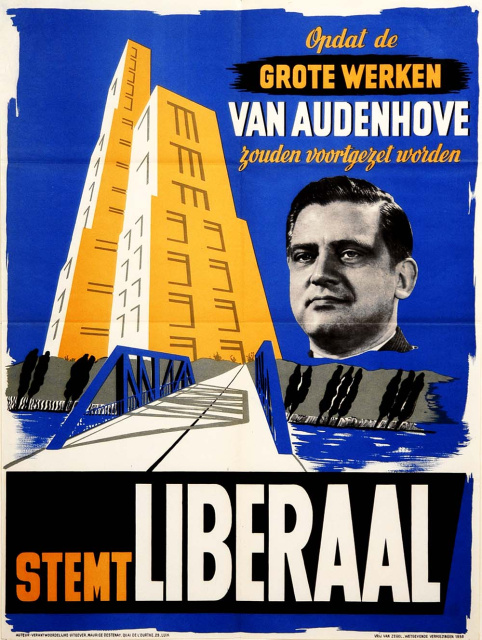 Verkiezingsaffiche van Omer Vanaudenhove voor de parlementsverkiezingen van 1 juni 1958. (Liberas)