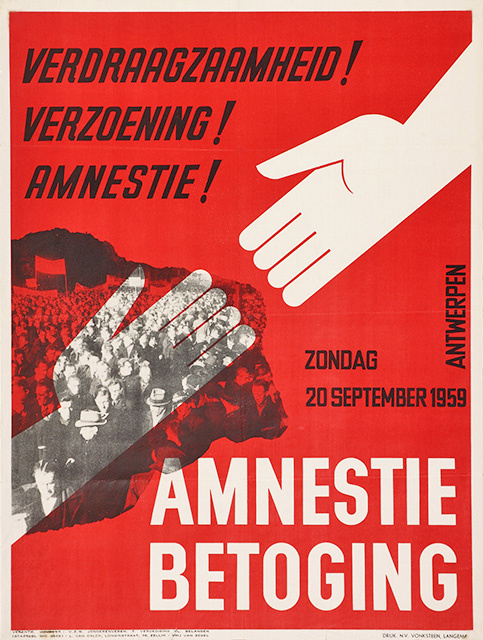 Mede door toedoen van het VVV werd er op 20 september 1959 in Antwerpen een amnestie-mars georganiseerd. Deze betoging zette kwaad bloed bij tegenstanders uit verzetskringen, die enkele dagen later een even talrijke tegenbetoging organiseerde. (ADVN, VAFB129)