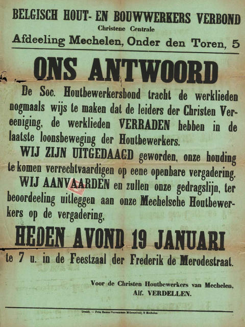 Affiche van het Belgische Hout- en Bouwwerkersverbond, afdeling Mechelen, s.d. (Regionale Beeldbank Mechelen, SME001015199)