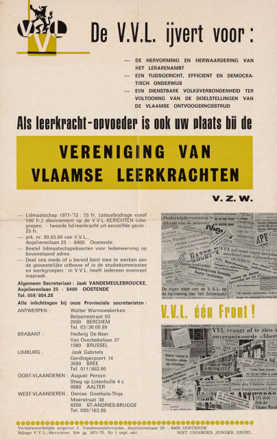 Affiche ter promotie van de Vereniging van Vlaamse Leerkrachten (VVL), 1971. (ADVN, VAFA1950)
