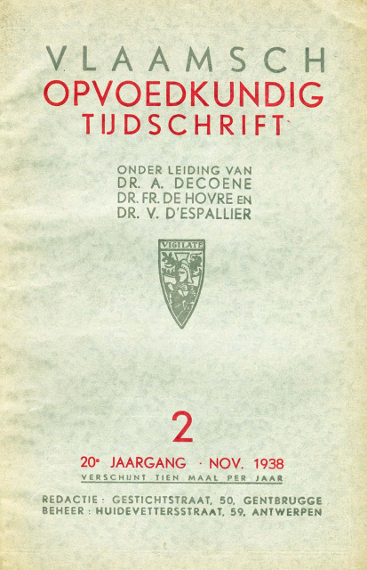Omslag van het Vlaams Opvoedkundig Tijdschrift, jg. 20, november 1938, nr. 2. (ADVN, VY1384)