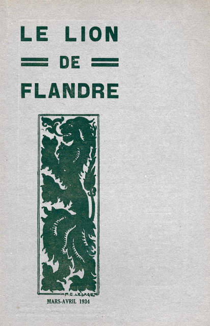 Omslag van het tijdschrift Le Lion de Flandre, maart-april 1934, het tweemaandelijkse studieblad van het Vlaamsch Verbond van Frankrijk. (ADVN, VY66)