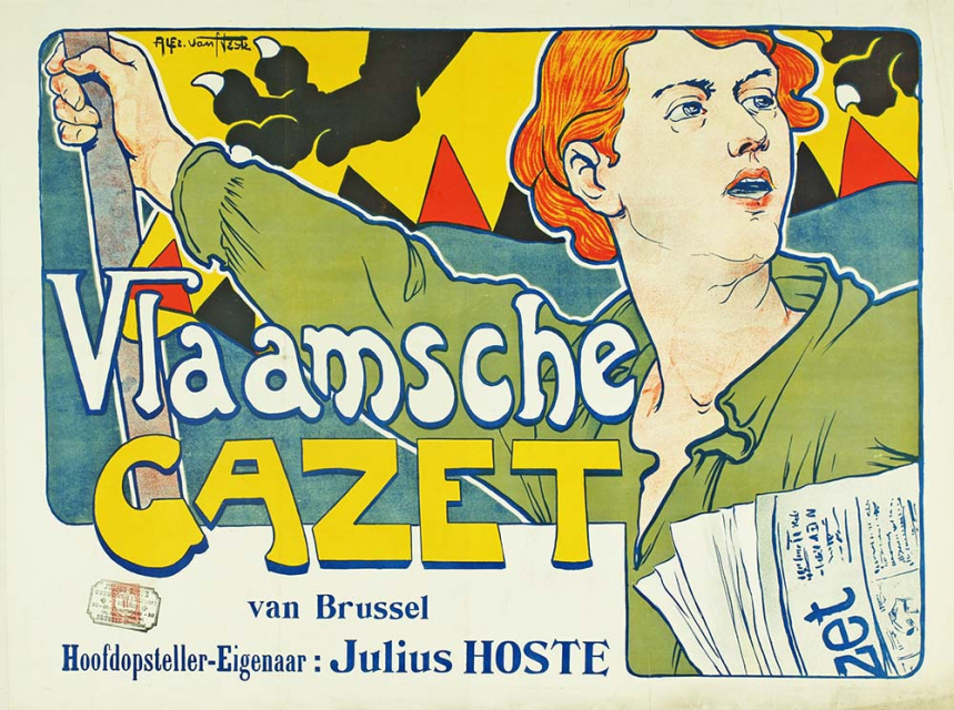 Affiche ter promotie van de Vlaamsche Gazet van Brussel. Ontwerp Alfred van Neste, 1900. (Collectie Stad Antwerpen, Letterenhuis, tglhps33293)