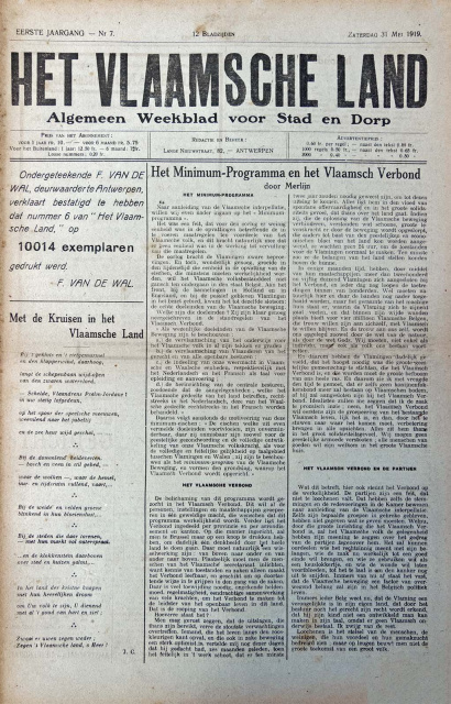 Omslag van Het Vlaamsche Land, jg. 1, 1919, nr. 7