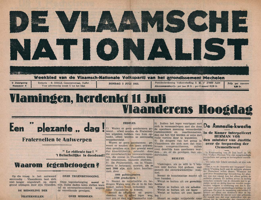 Voorpagina van De Vlaamsche Nationalist, jg. 1, 3 juli 1932, nr. 6. (ADVN, VY900299)