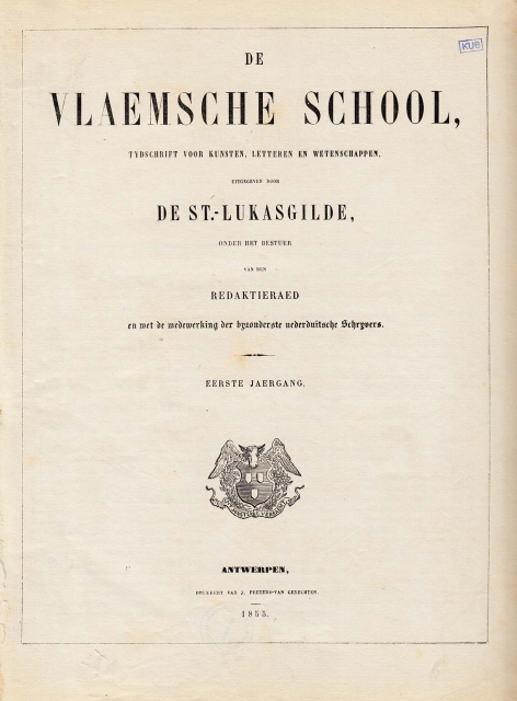 Titelpagina van het blad De Vlaamsche School, jg. 1, 1855. (ADVN, VY2299)