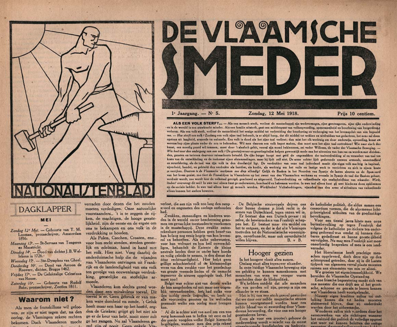 Voorblad van De Vlaamsche Smeder, jg. 1, 12 mei 1918, nr. 5. (ADVN, VY900152)